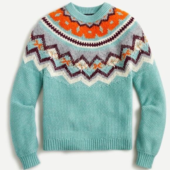 J. Crew Sweaters - J.Crew Zigzag Fair Isle Sweater Lambswool Blend In Aqua Women's XXS